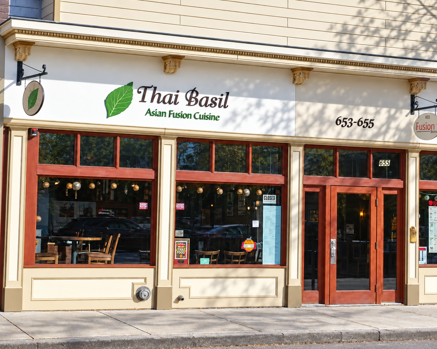 Thai Basil storefront in a supplied photo, enhanced with AI